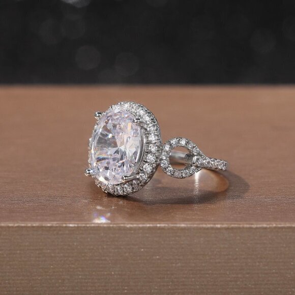💍Beautiful Hollow Oval Pure Zircon Cubic Carved Macro Pave Silver Rings, K812 - Picture 2 of 5